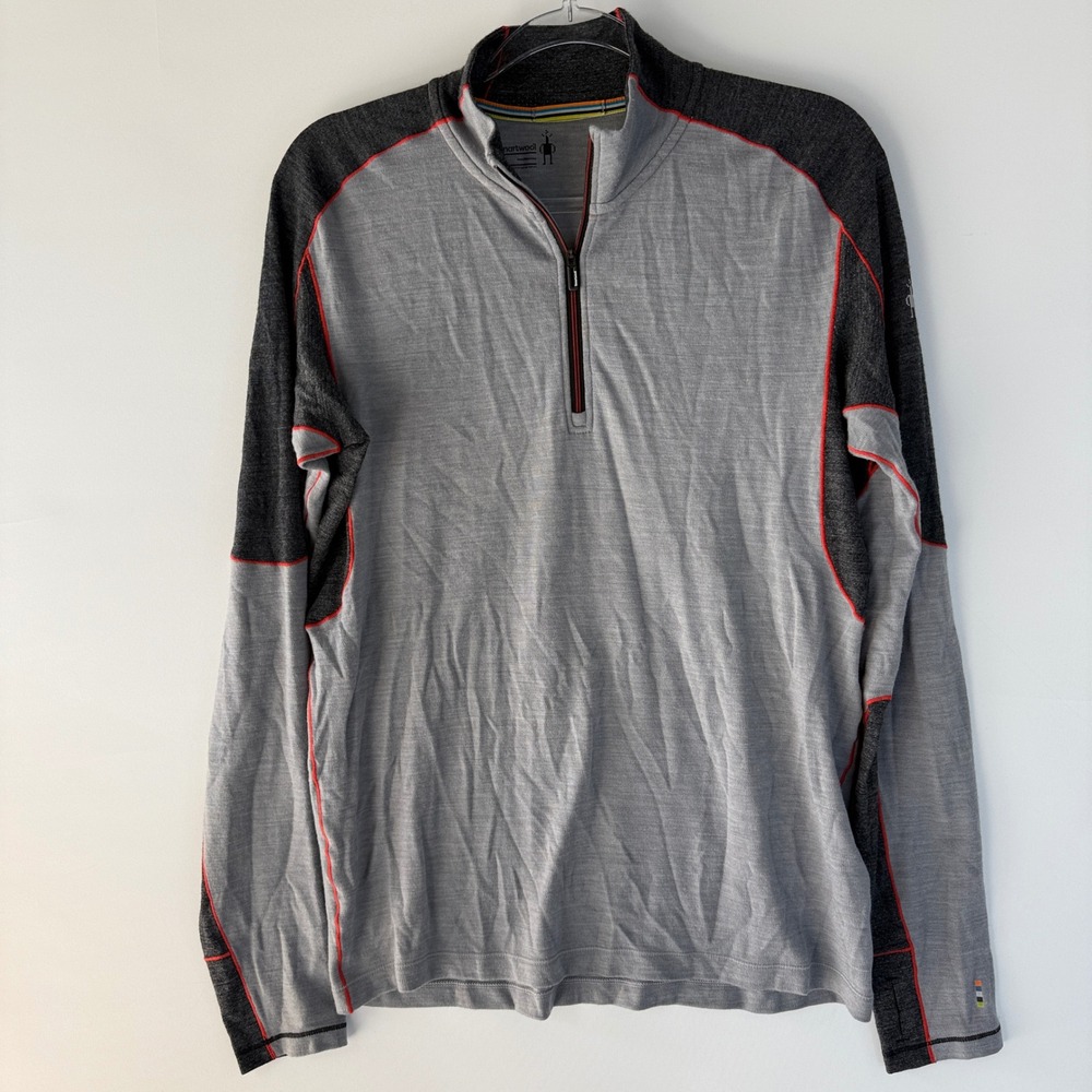 Smartwool PhD Light 1/4 Zip Pullover Mens M Gray Colorblock Merino Wool SW014014